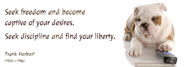 Discipline Quote: Seek freedom and become captive of your desires. Seek discipline and find your liberty - Frank Herbert